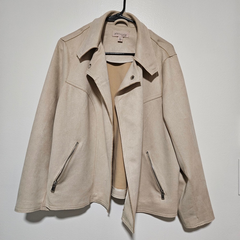 Philosophy Republic Clothing Faux Suede Moto Jacket Tan Beige 1X Plus Size